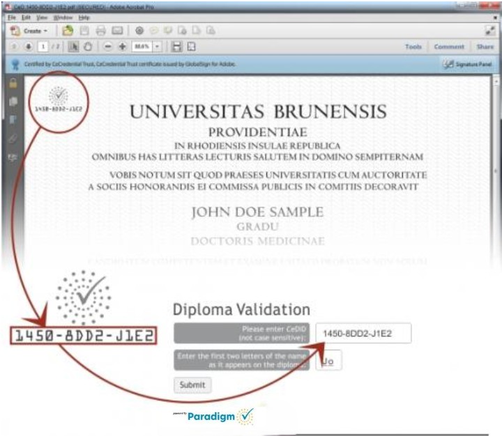 sample of CE diploma with validation