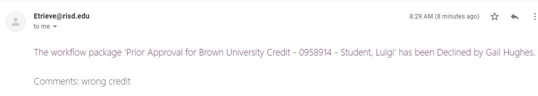 screenshot of declined message