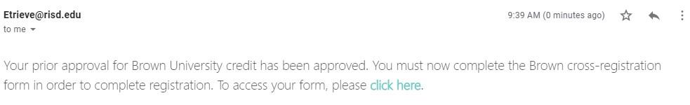 screenshot of approval message