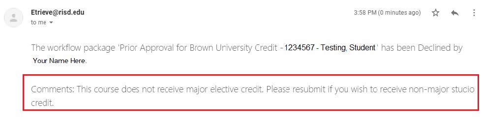 screenshot of decline email notification to student