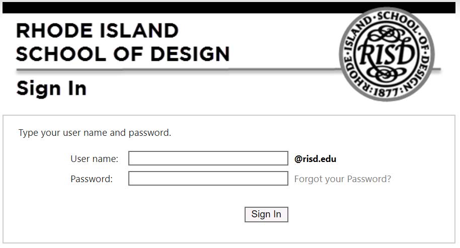screenshot of log in page