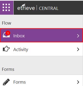 screenshot of inbox section of etrieve