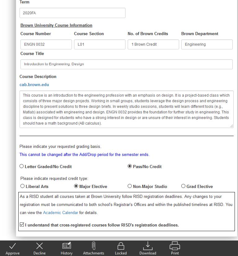 example of student form to review