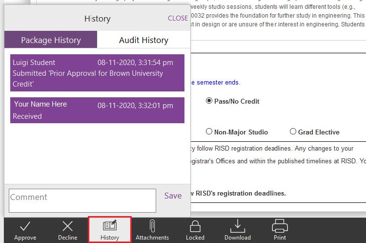 screenshot of history button